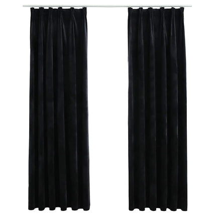 Mörkläggningsgardiner 2 st med krokar sammet svart 140x225 cm