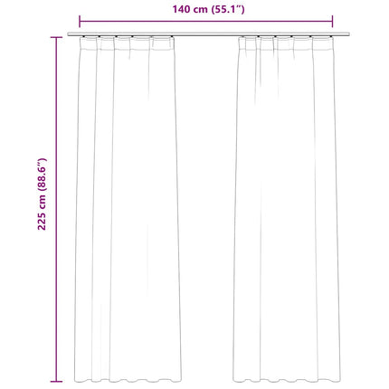 Mörkläggningsgardiner 2 st med krokar sammet svart 140x225 cm