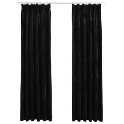Mörkläggningsgardiner 2 st med krokar sammet svart 140x245 cm