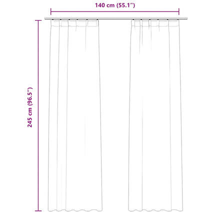 Mörkläggningsgardiner 2 st med krokar sammet svart 140x245 cm