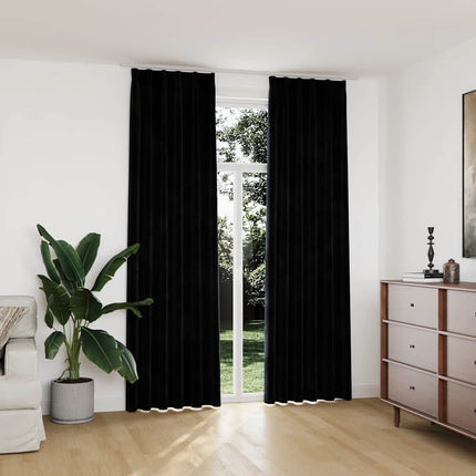 Mörkläggningsgardiner 2 st med krokar sammet svart 140x245 cm