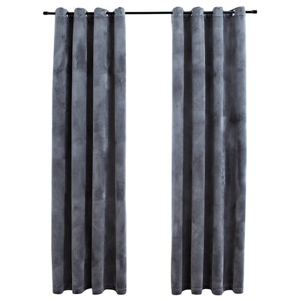 Mörkläggningsgardiner med ringar 2 st antracit sammet 140x175 cm