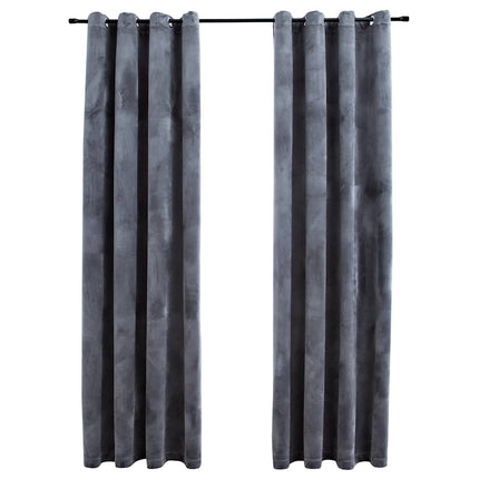 Mörkläggningsgardiner med ringar 2 st antracit sammet 140x225 cm