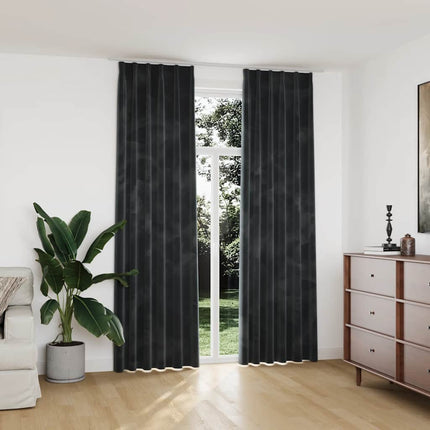 Mörkläggningsgardiner 2 st m. krokar sammet antracit 140x245 cm