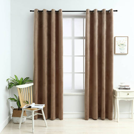 Mörkläggningsgardiner med ringar 2 st beige sammet 140x175 cm