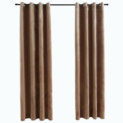 Mörkläggningsgardiner med ringar 2 st beige sammet 140x225 cm