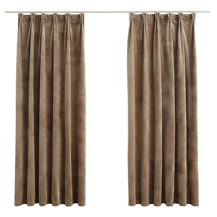 Mörkläggningsgardiner 2 st m. krokar sammet beige 140x175 cm