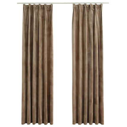 Mörkläggningsgardiner 2 st med krokar sammet beige 140x245 cm
