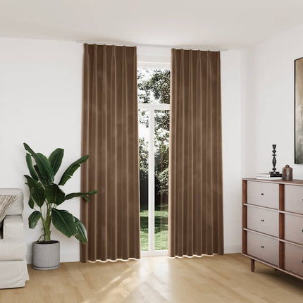 Mörkläggningsgardiner 2 st med krokar sammet beige 140x245 cm