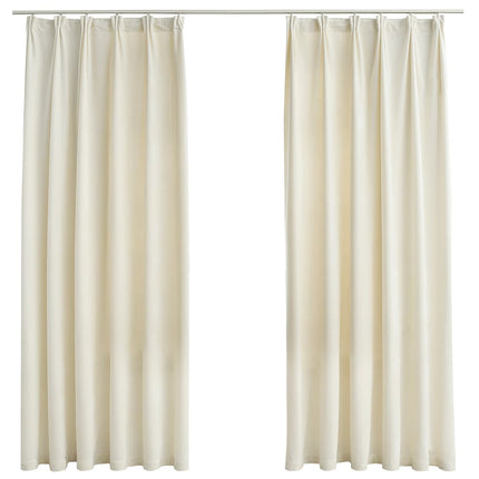 Mörkläggningsgardiner 2 st m. krokar sammet gräddvit 140x175 cm