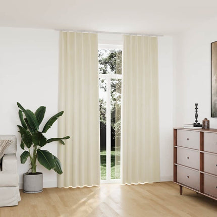 Mörkläggningsgardiner 2 st m. krokar sammet gräddvit 140x245 cm