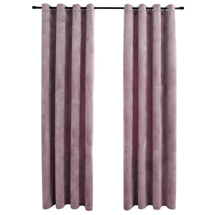 Mörkläggningsgardiner med ringar 2 st rosa sammet 140x225 cm