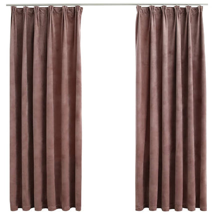 Mörkläggningsgardiner 2 st m. krokar sammet antikrosa 140x175cm