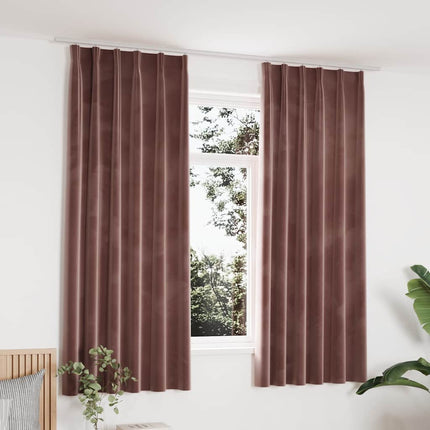 Mörkläggningsgardiner 2 st m. krokar sammet antikrosa 140x175cm
