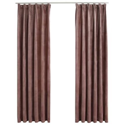 Mörkläggningsgardiner 2 st m. krokar sammet antikrosa 140x225cm