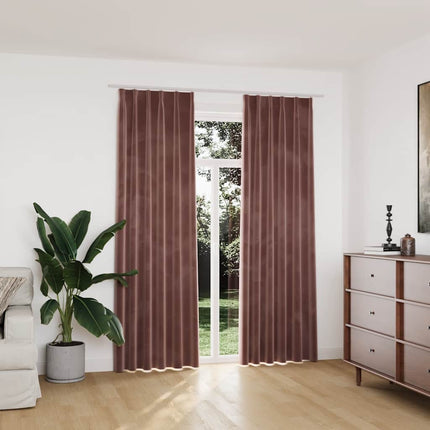 Mörkläggningsgardiner 2 st m. krokar sammet antikrosa 140x225cm