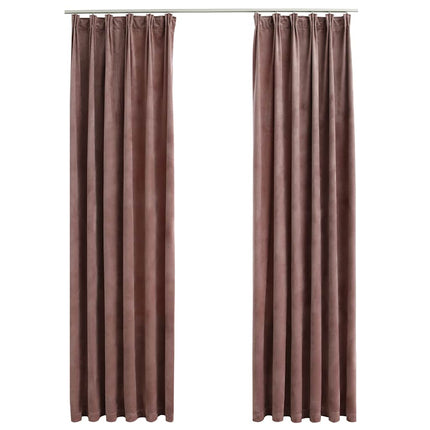 Mörkläggningsgardiner 2 st m. krokar sammet antikrosa 140x245cm