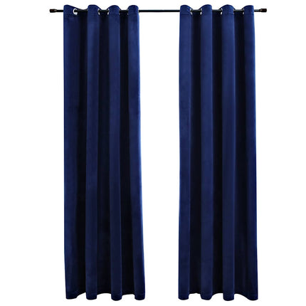 Mörkläggningsgardiner med ringar 2 st mörkblå sammet 140x225 cm