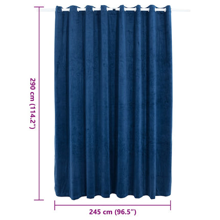 Mörkläggningsgardin med metallringar sammet mörkblå 290x245 cm