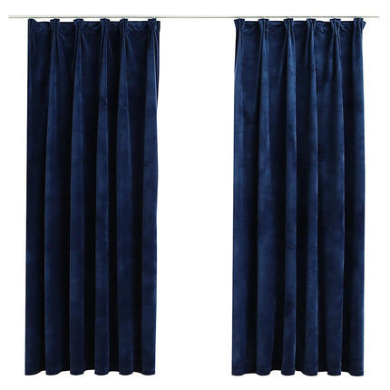 Mörkläggningsgardiner 2 st med krokar sammet mörkblå 140x175 cm