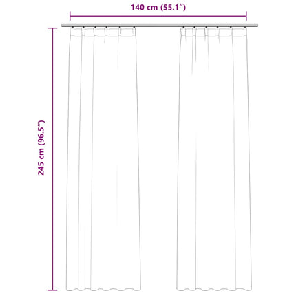 Mörkläggningsgardiner 2 st med krokar sammet mörkblå 140x245 cm