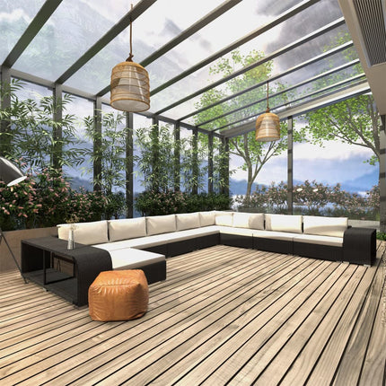 Loungegrupp för trädgården m. dynor 11 delar konstrotting svart