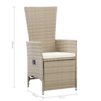 Justerbara trädgårdsstolar 2 st med dynor konstrotting beige
