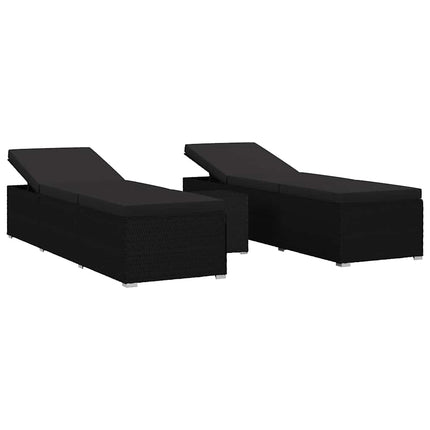 Trädgård Solloungers Reclining 3 pcs Svart Poly rattan