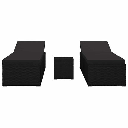 Trädgård Solloungers Reclining 3 pcs Svart Poly rattan