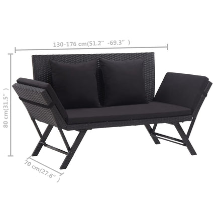 Trädgårdsbänk med dynor 176 cm svart konstrotting