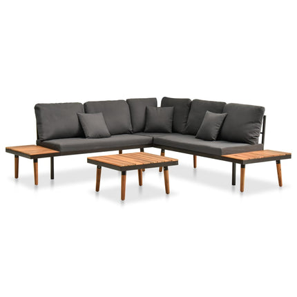 Loungegrupp med dynor 4 delar massivt akaciaträ
