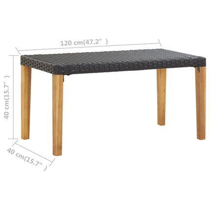 Trädgårdsbänk 120 cm svart konstrotting och massivt akaciaträ