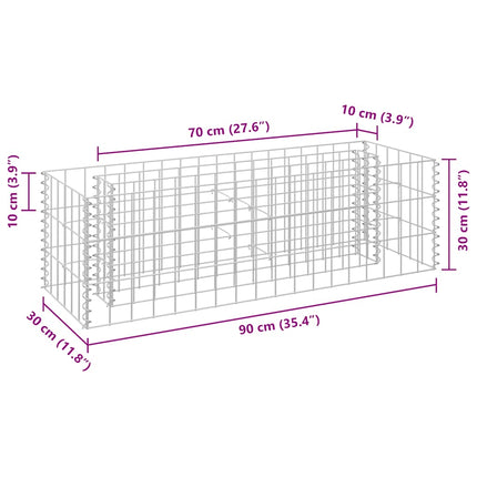 Planteringsgabion upphöjd galvaniserat stål 90x30x30 cm