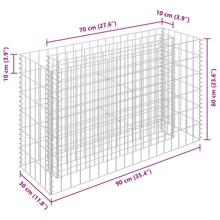 Planteringsgabion upphöjd galvaniserat stål 90x30x60 cm