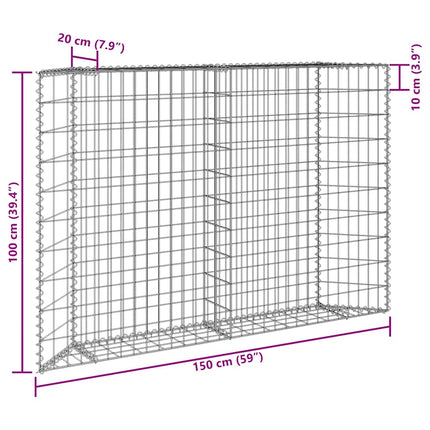 Gabion trapets upphöjd galvaniserat stål 150x20x100 cm