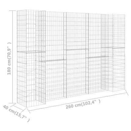 Planteringsgabion H-formad stål 260x40x180 cm