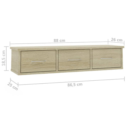 Väggmonterade lådor sonoma-ek 88x26x18,5 cm konstruerat trä