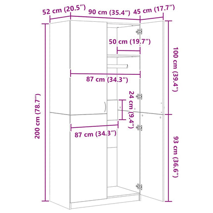 Garderob vit 90x52x200 cm konstruerat trä