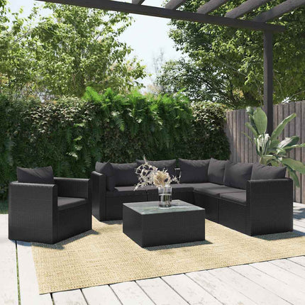 Loungegrupp för trädgården med dynor 7 delar konstrotting svart