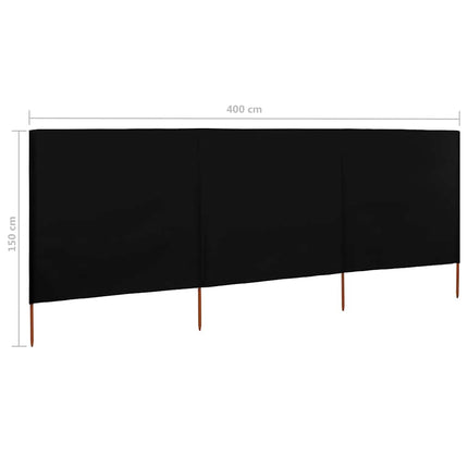 Vindskydd 3 paneler tyg 400x120 cm svart
