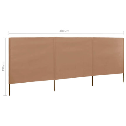 Vindskydd 3 paneler tyg 400x160 cm taupe