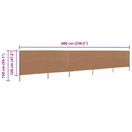 Vindskydd 5 paneler tyg 600x120 cm taupe