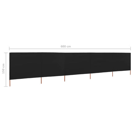 Vindskydd 5 paneler tyg 600x120 cm svart