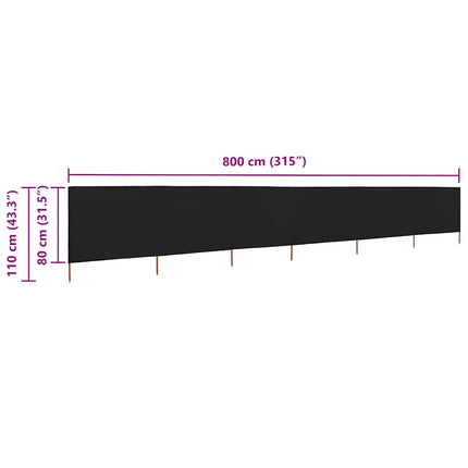 Vindskydd 6 paneler tyg 800x80 cm svart