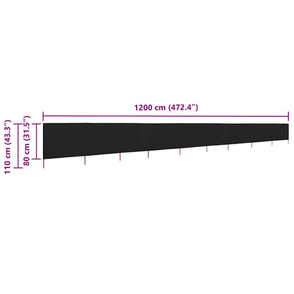 Vindskydd 9 paneler tyg 1200x80 cm svart