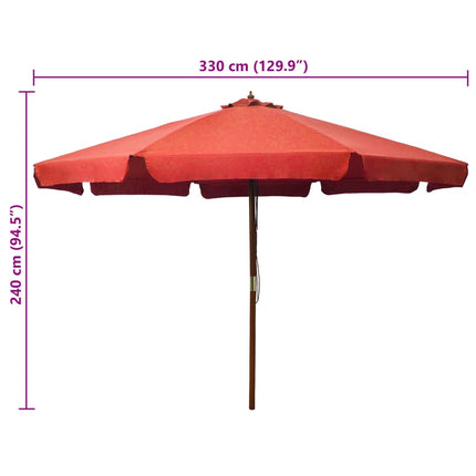Trädgårdsparasoll med trästång 330 cm terrakotta
