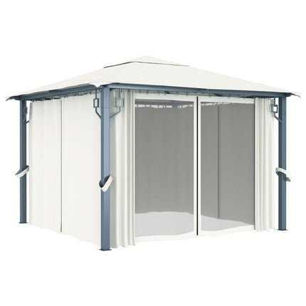 Paviljong med draperier 300x300 cm gräddvit aluminium