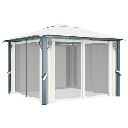 Paviljong med draperier 300x300 cm gräddvit aluminium