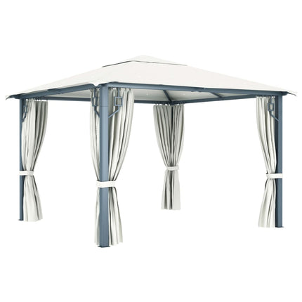Paviljong med draperier 300x300 cm gräddvit aluminium