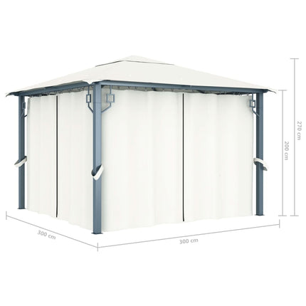 Paviljong med draperier 300x300 cm gräddvit aluminium